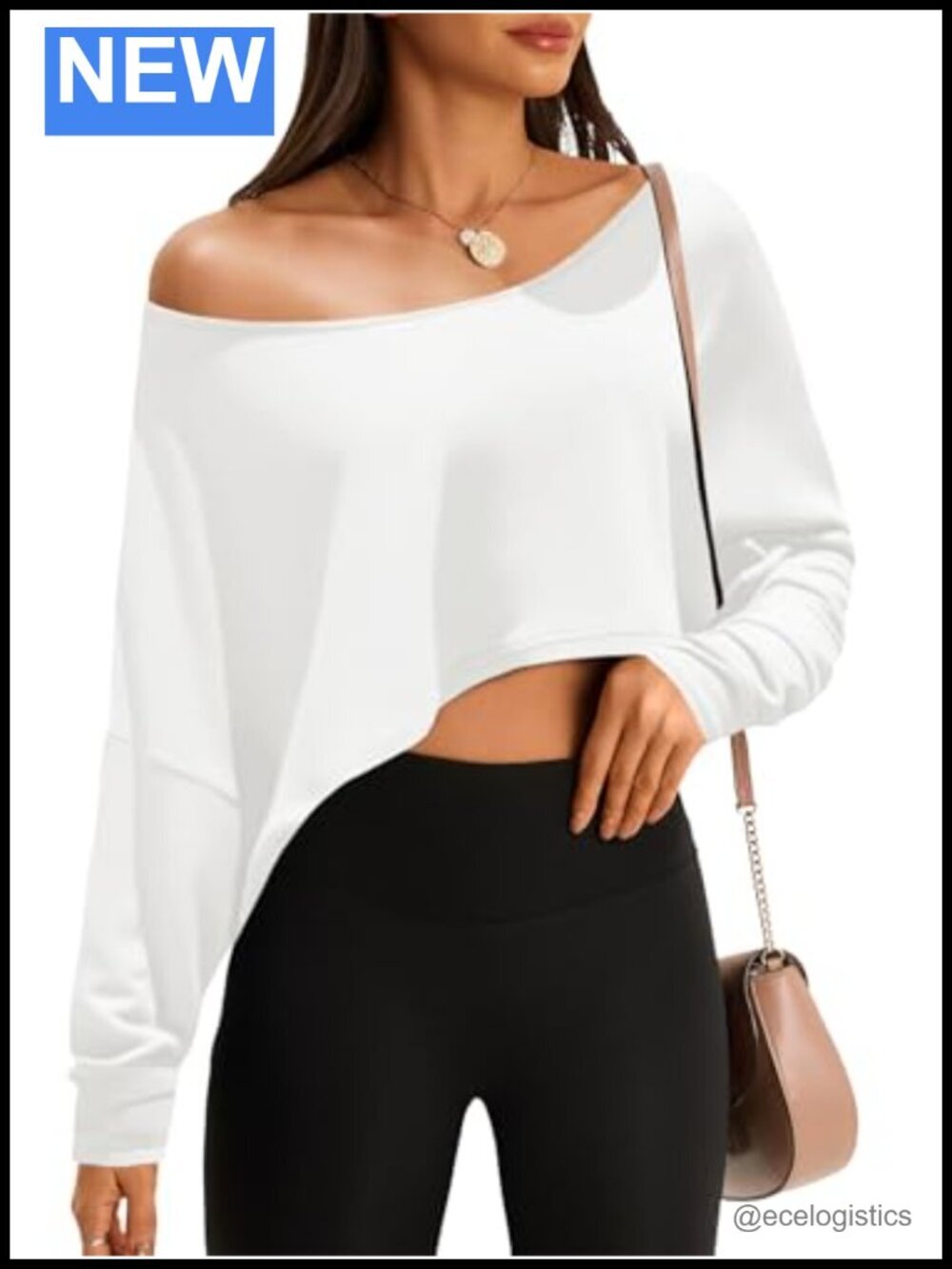 Off Shoulder Cropped Top Batwing Long Sleeve Loose Fit Boat Neck Workout T Shirt